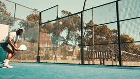 Sports, tennis court and black man with padel for training, match or competition outdoors. Fitness, athlete and person with racket for game, exercise and workout for tournament, challenge or practice - Powered by Shutterstock - Get 15% off with code: PIKWIZARD15