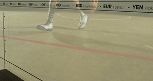 Basketball player dribbling over financial data and currency exchange animation. Finance, sports, investment, stock market, athletics, technology - Powered by Shutterstock - Get 15% off with code: PIKWIZARD15