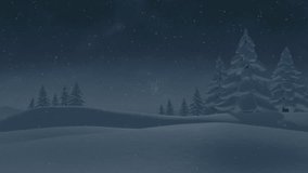 Snowy landscape with starry sky and constellation animation over pine trees. Winter, night, forest, celestial, astronomy, constellations - Powered by Shutterstock - Get 15% off with code: PIKWIZARD15