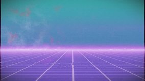 Animation of retro futuristic grid landscape with vibrant purple and teal sky. neon, synthwave, digital, cyberpunk, 80s - Powered by Shutterstock - Get 15% off with code: PIKWIZARD15