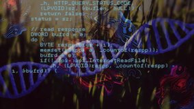 Animating DNA strand and programming code over green grass background. Biotechnology, genetics, bioinformatics, innovation, research, technology - Powered by Shutterstock - Get 15% off with code: PIKWIZARD15