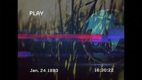 Globe and data lines animation over vintage video playback with date and time. Global, technology, digital, interface, network, retro - Powered by Shutterstock - Get 15% off with code: PIKWIZARD15