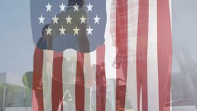 Walking with skateboards, children holding boards with American flag design. Patriotism, skateboarding, friendship, childhood, activity, recreation - Powered by Shutterstock - Get 15% off with code: PIKWIZARD15