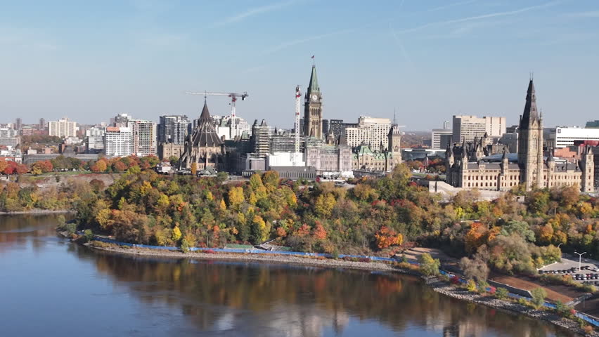 Aerial zoom of parliament hill ottawa