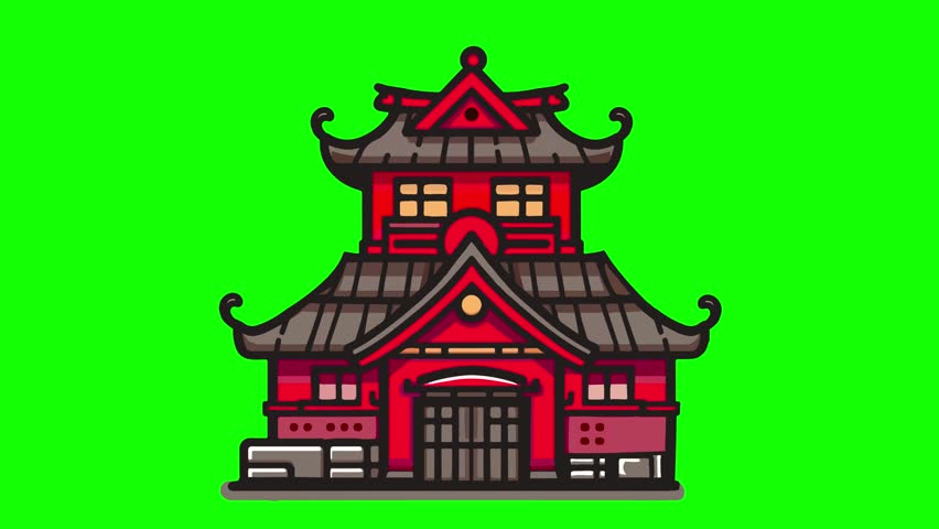 Japanese castle cartoon, 2d looping animation