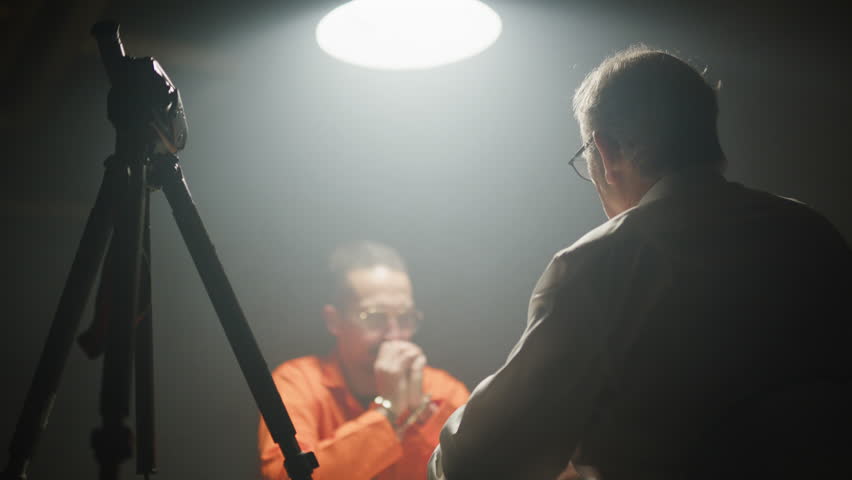 Interrogation scene with cop and inmate