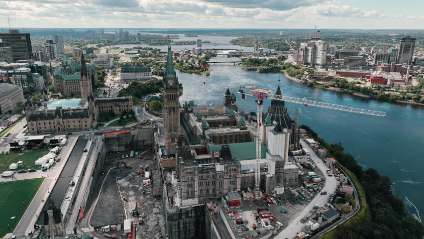 Aerial parliament hill under construction ottawa