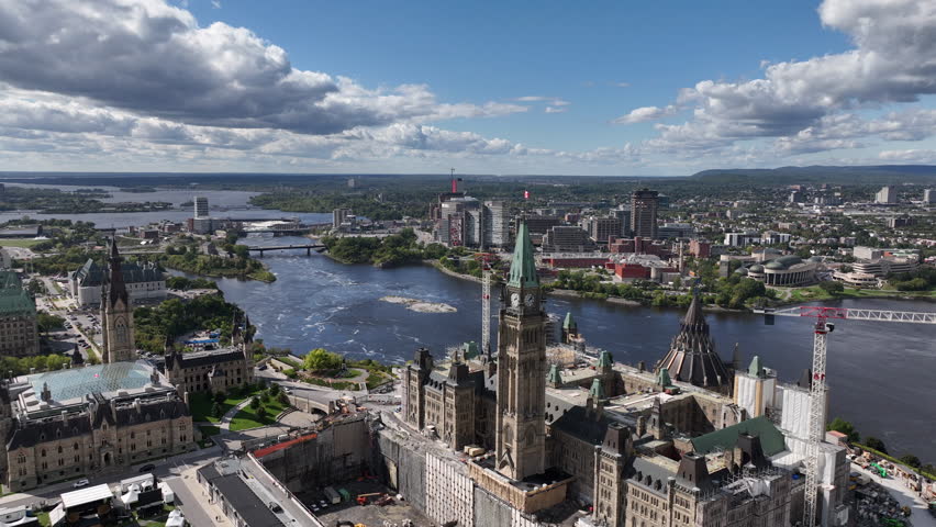 Ottawa iconic downtown aerial of Canadian capital