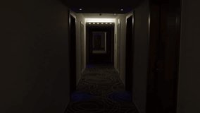 Darkening hotel corridor lights casting long, creeping shadows, spreading eerie stillness through deserted, silent passageway with mounting suspenseful tension - Powered by Shutterstock - Get 15% off with code: PIKWIZARD15
