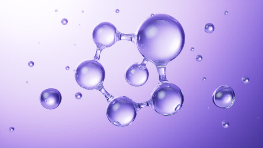 Transparent glass molecule, Concept skin care Cosmetics background, 3D rendering. Motion Graphic.