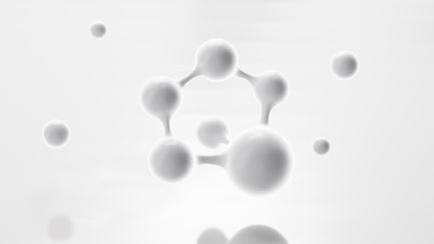 White molecule with white liquid background, milk and nutrient absorption, Milk powder etc background, 3d rendering. Motion Graphic.