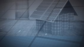 Futuristic digital interface animation over solar panels and wooden floor. Technology, renewable, innovation, progress, sustainability, eco-friendly - Powered by Shutterstock - Get 15% off with code: PIKWIZARD15