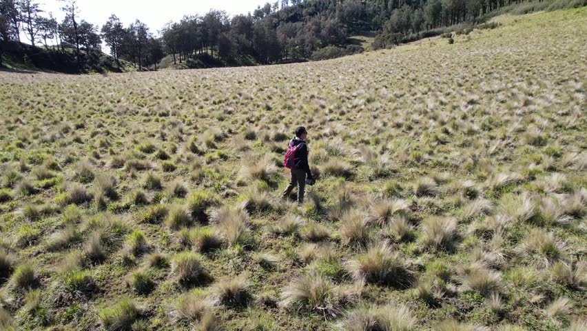 Amazing aerial view of the savanna of Mount Lawu, Central Java, Indonesia