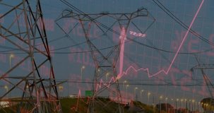 Overlaying financial data and stock market graph, power lines in scene. Finance, economics, analysis, electricity, infrastructure - Powered by Shutterstock - Get 15% off with code: PIKWIZARD15