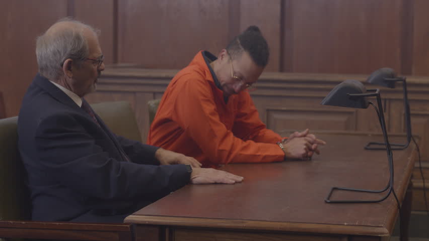 A Lawyer and his client in court room