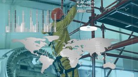 Person in safety gear climbing scaffolding with financial data overlay animation. Construction, technology, finance, data analysis, innovation, architecture - Powered by Shutterstock - Get 15% off with code: PIKWIZARD15