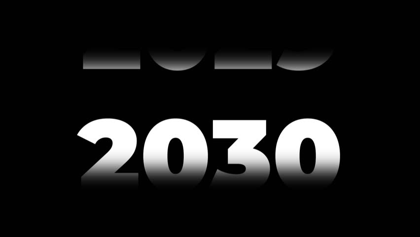Scrolling Timeline 2030 Text Animation on Black Background. Festive design for New Years Eve celebration. Perfect for holiday graphics.