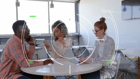 Diverse colleagues working at table with digital data processing animation overlay. Teamwork, collaboration, data analysis, technology, innovation, office - Powered by Shutterstock - Get 15% off with code: PIKWIZARD15