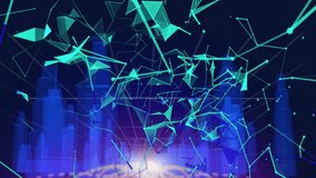Animation of glowing blue and green lines forming digital cityscape network. Futuristic, technology, cyber, neon, urban, virtual - Powered by Shutterstock - Get 15% off with code: PIKWIZARD15