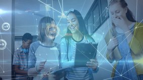 In school, students using tablet with animation of digital network connections. Education, technology, learning, internet, innovation, communication - Powered by Shutterstock - Get 15% off with code: PIKWIZARD15