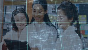 In school, scientists in lab coats analyzing animation with digital data overlay. Science, laboratory, technology, research, innovation, analysis - Powered by Shutterstock - Get 15% off with code: PIKWIZARD15