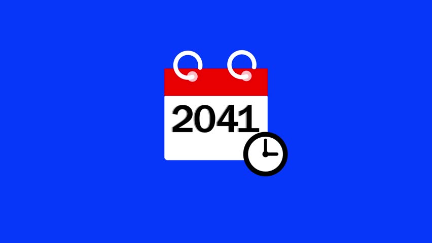 2041 calendar page icon animation. Clock countdown icon 4k video. 2041 number animated background.