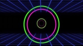 Neon circle animation with You Win! text over retro grid background. nostalgia, digital, gaming, vintage, retro wave, synthwave - Powered by Shutterstock - Get 15% off with code: PIKWIZARD15