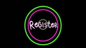 Glowing circle with neon register text on dark background in animation style. futuristic, digital, design, technology, vibrant, bright - Powered by Shutterstock - Get 15% off with code: PIKWIZARD15