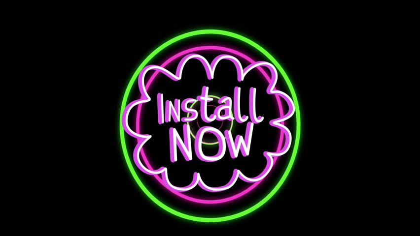 Neon green Install Now text with floral border in animation style. Graphic, digital, animated, vivid, vibrant, decorative - Powered by Shutterstock - Get 15% off with code: PIKWIZARD15