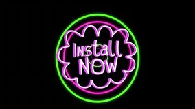 Neon green Install Now text with floral border in animation style. Graphic, digital, animated, vivid, vibrant, decorative - Powered by Shutterstock - Get 15% off with code: PIKWIZARD15