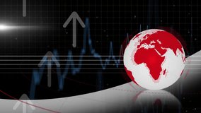 Animation of red globe with upward arrows and financial graph on grid background. Finance, growth, economy, business, chart, progress - Powered by Shutterstock - Get 15% off with code: PIKWIZARD15