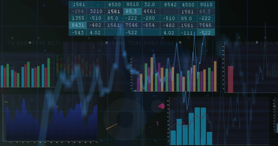 Displaying fluctuating market trends, animation of financial data charts and graphs. Finance, economy, investment, analytics, stock market, data visualization