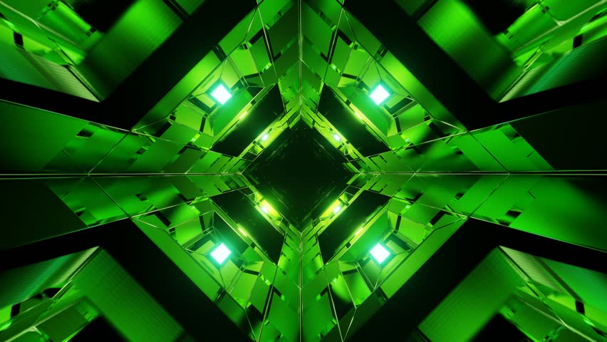 A 3d looping artwork of green infinity square tunnel