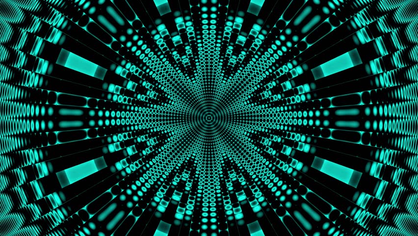 A bouncing cyan-colored digital dot pattern sound visualizer moves dynamically in sync with music beats