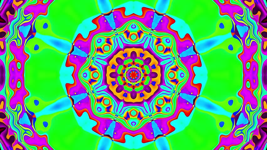 endless loop art background of colorful psychedelic kaleidoscope features vibrant, symmetrical patterns in constant motion