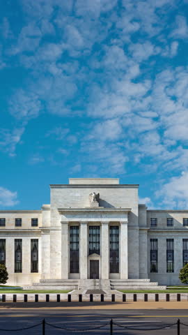 Time lapse of the Federal reserve building, Washington DC, USA.	