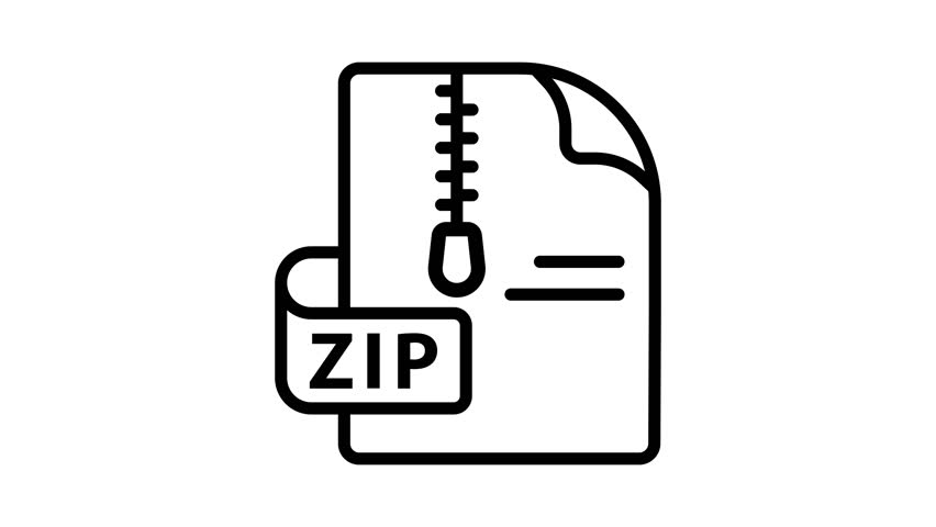 Animated black and white icon of a zip file