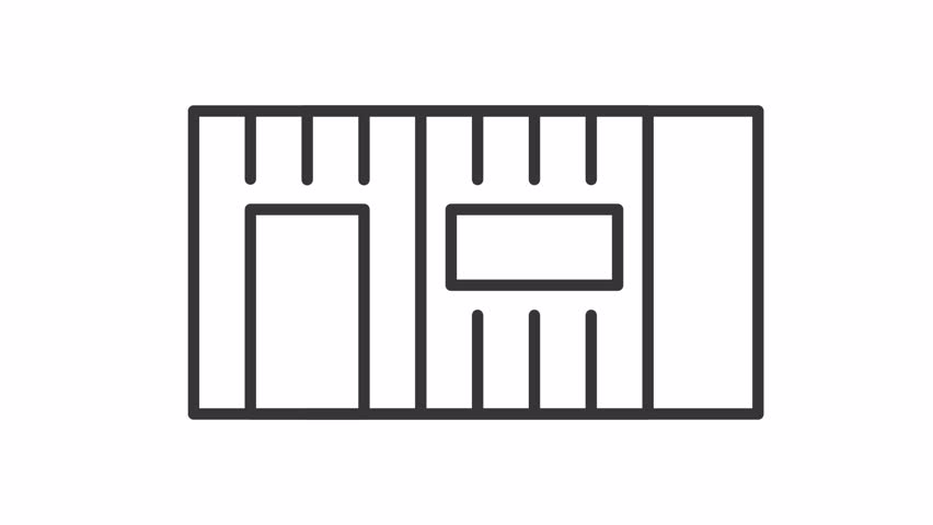 Container house line animation. Tiny home animated icon. Building details showing up. Sustainability, affordability. Outline element on white background. HD video with alpha channel