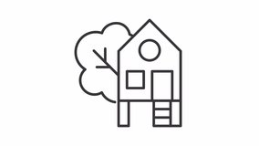 Treehouse line animation. House on branch animated icon. Building showing up, tree. Environment, sustainability. Eco friendly. Outline element on white background. HD video with alpha channel - Powered by Shutterstock - Get 15% off with code: PIKWIZARD15