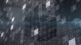 Glowing lines and numbers on digital cube, showcasing futuristic animation technology. innovation, cyber, abstract, high-tech - Powered by Shutterstock - Get 15% off with code: PIKWIZARD15