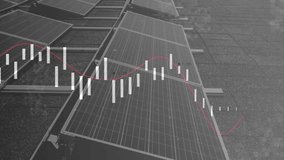 Solar panels with financial graph animation overlaying energy production data. Renewable, sustainability, analytics, electricity, green energy, technology - Powered by Shutterstock - Get 15% off with code: PIKWIZARD15