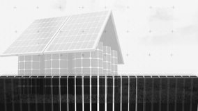 Animation showing data graphs overlaying solar panel house in school setting. Renewable, technology, sustainability, innovation, education, analysis - Powered by Shutterstock - Get 15% off with code: PIKWIZARD15