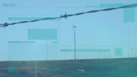 In field, wind turbine with animation overlay displaying performance metrics. Renewable, energy, sustainability, technology, infographic, power - Powered by Shutterstock - Get 15% off with code: PIKWIZARD15