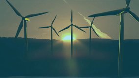 Animation of wind turbines turning with financial graphs overlaying in scene. Renewable, energy, sustainability, technology, investment, growth - Powered by Shutterstock - Get 15% off with code: PIKWIZARD15