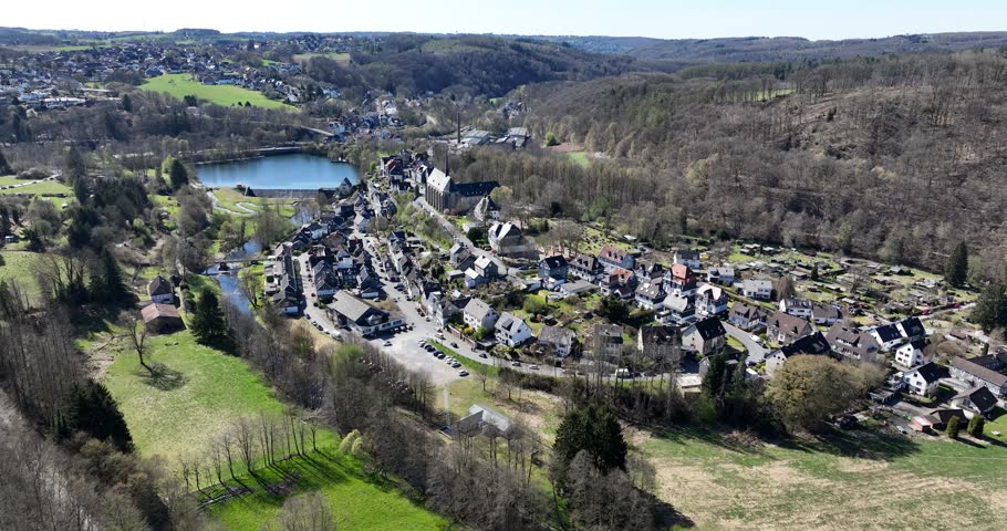 Wuppertal, small historic village, Beyenburger Stausee. The Wupper reservoir, picturesquely the old town of Beyenburg, Beyenburger Stausee