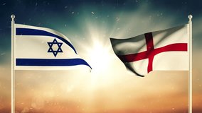 England  And Israel Flags Waving Against Each Other. Diplomatic concept. Flag Waving. Seamless, Sunset. 3D Dark Video with Textured Detail, 4K Animation. - Powered by Shutterstock - Get 15% off with code: PIKWIZARD15