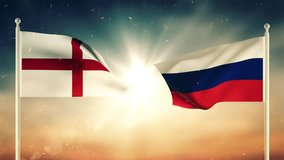 Russia And England  Flags Waving Against Each Other. Diplomatic concept. Flag Waving. Seamless, Sunset. 3D Dark Video with Textured Detail, 4K Animation. - Powered by Shutterstock - Get 15% off with code: PIKWIZARD15