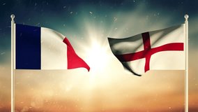 France And England  Flags Waving Against Each Other. Diplomatic concept. Flag Waving. Seamless, Sunset. 3D Dark Video with Textured Detail, 4K Animation. - Powered by Shutterstock - Get 15% off with code: PIKWIZARD15