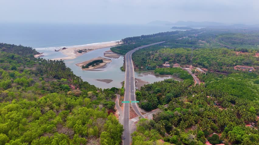 Coastal Highway Crossing Estuary Through Tropical Forest, Goa
