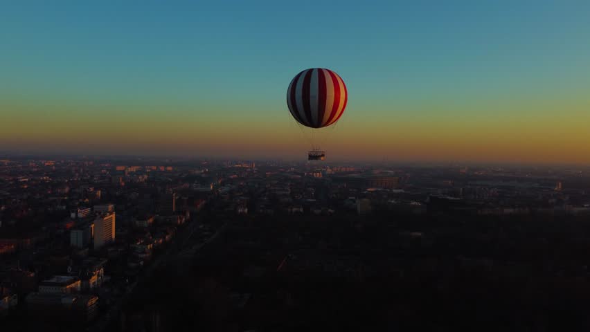 Hot air balloon in Budapest at sunset. Filmed by my drone